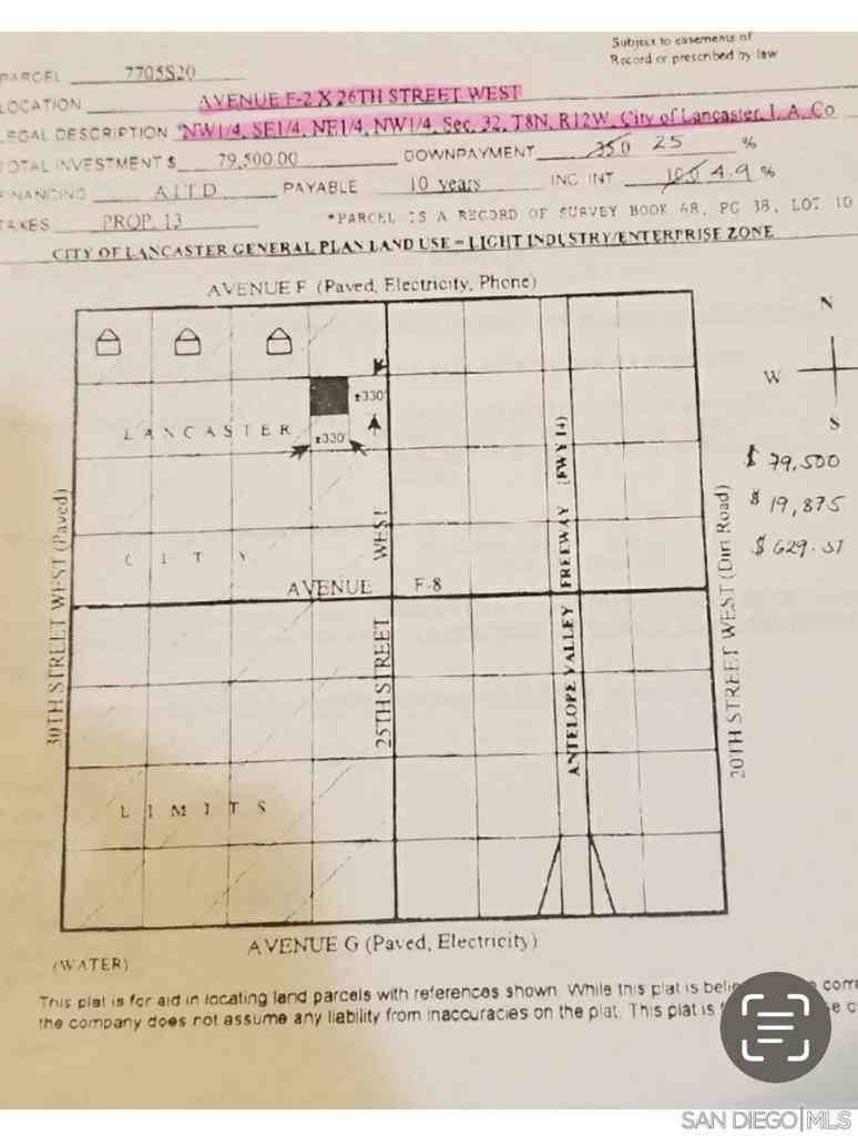 Vacant Land For Sale - Cor Avenue F2 26th Stw<br/> Lancaster, CA 93536