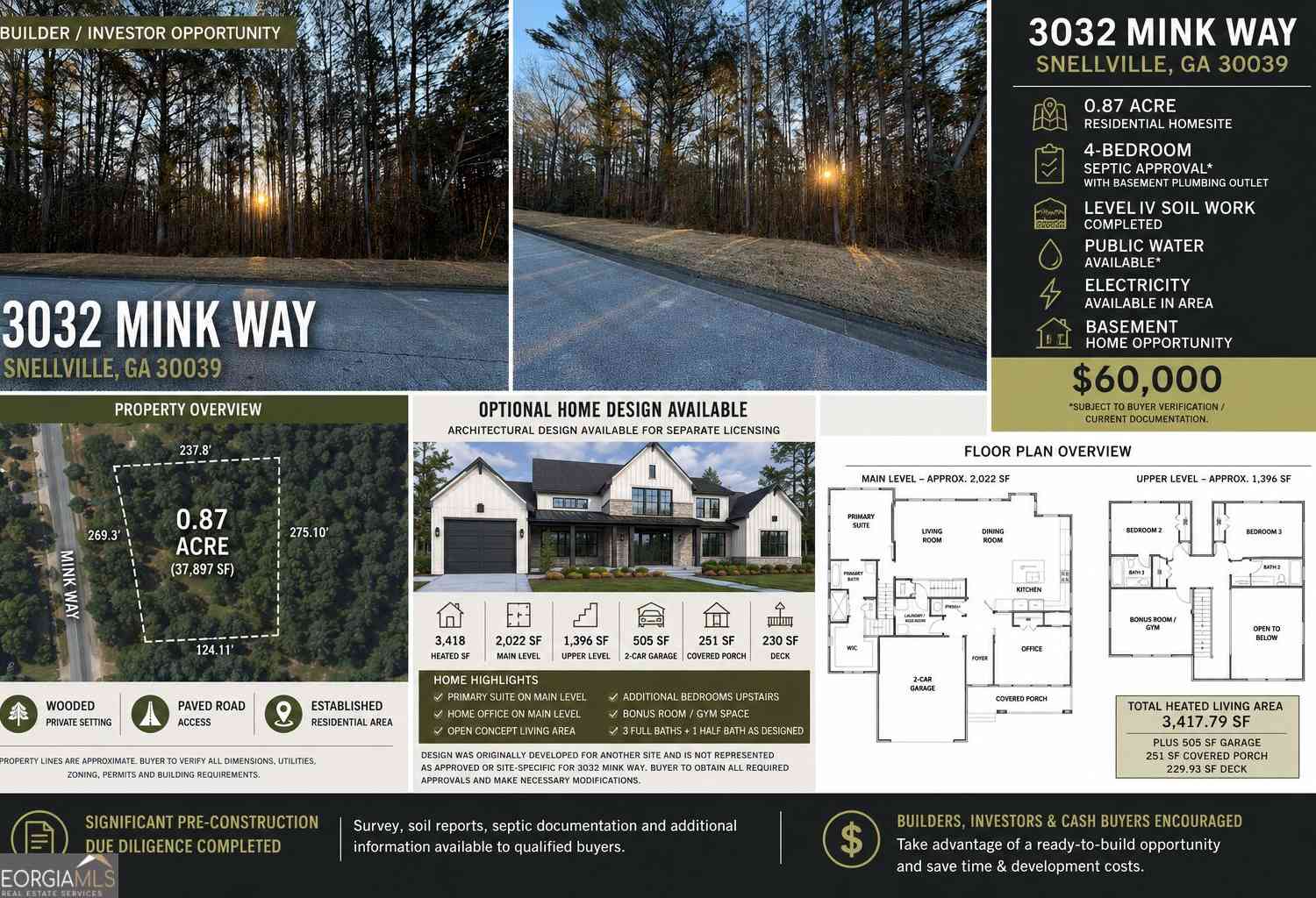 Vacant Land For Sale - 3032 Mink Way<br/> Gwinnett County, Snellville, GA 30039