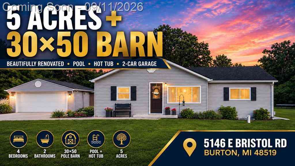 Homes For Sale - 5146 E Bristol Road <br/> Genesee County, Burton, MI 48519