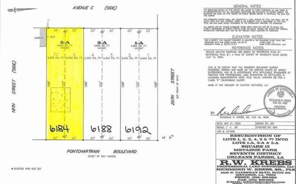 Vacant Land For Sale - 6192 Pontchartrain Boulevard<br/> New Orleans, LA 70124