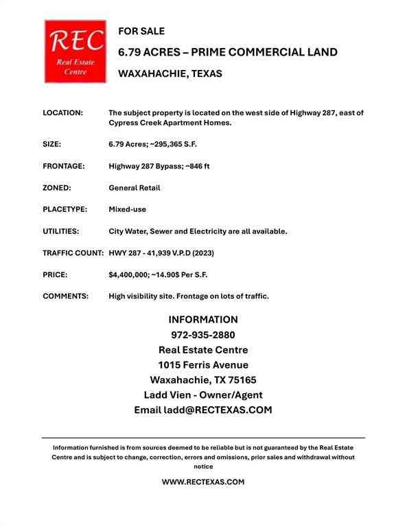 Vacant Land For Sale - 549 Cypress Creek Boulevard<br/> Waxahachie, TX 75165