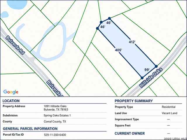 Vacant Land For Sale - 1091 Hillside Oaks<br/> Bulverde, TX 78163