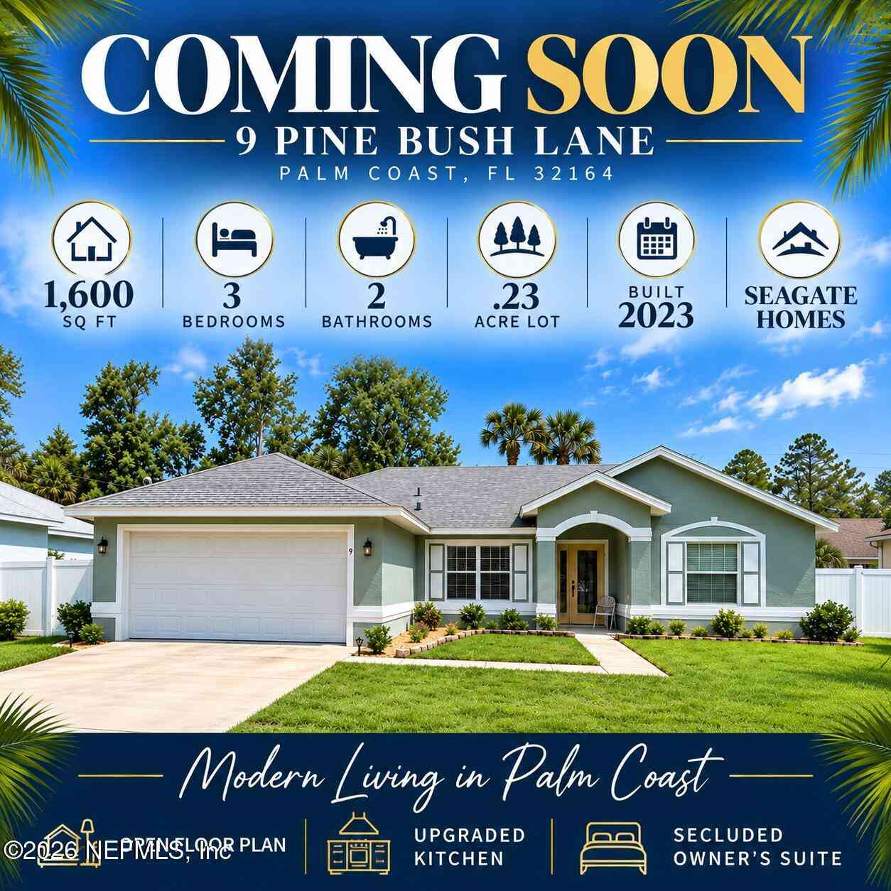 Homes For Sale - 9 Pine Bush Lane<br/> Palm Coast, FL 32164