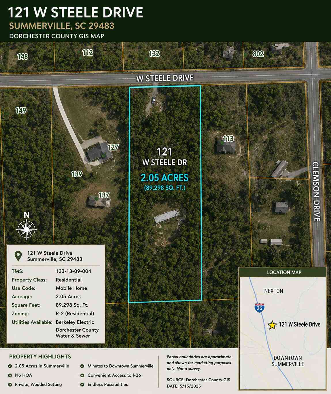 Vacant Land For Sale - 121 W Steele Drive<br/> Summerville, SC 29483