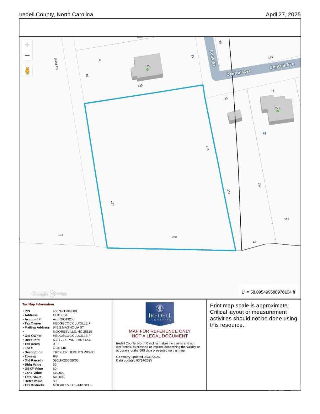 Vacant Land For Sale - LOT 45 Cook Street #46+ PT46<br/> Mooresville, NC 28115